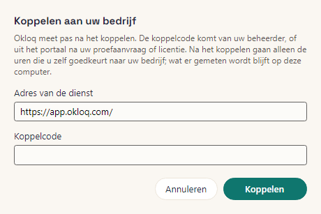 Het venster Koppelen aan bedrijf op de Mac