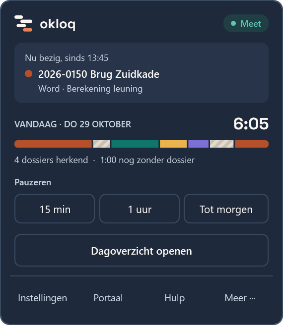Het paneel van het systeemvak terwijl Okloq meet
