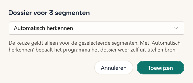 Een dossier kiezen voor drie geselecteerde segmenten