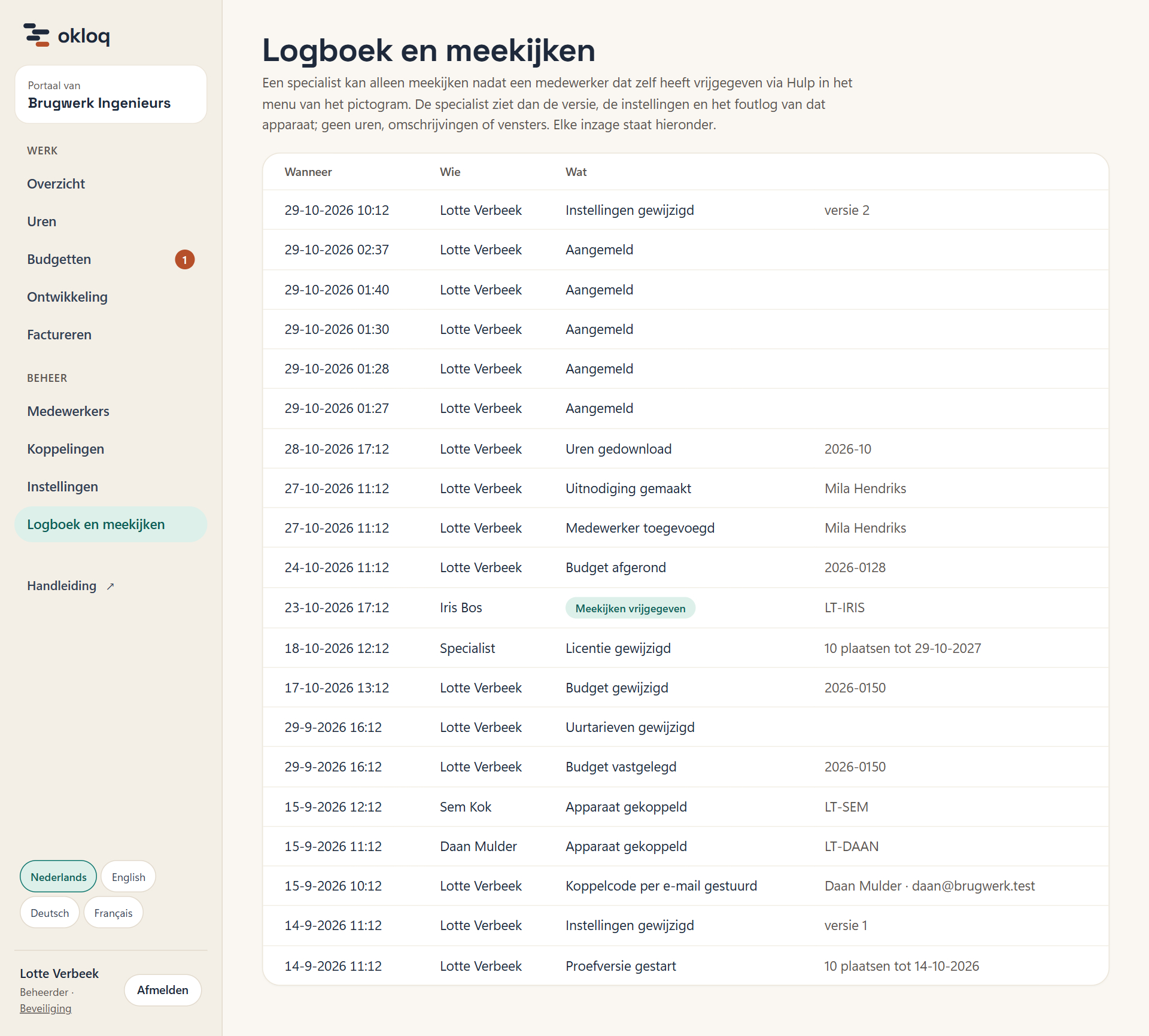 Het logboek van Brugwerk Ingenieurs, met een vrijgave door Iris Bos