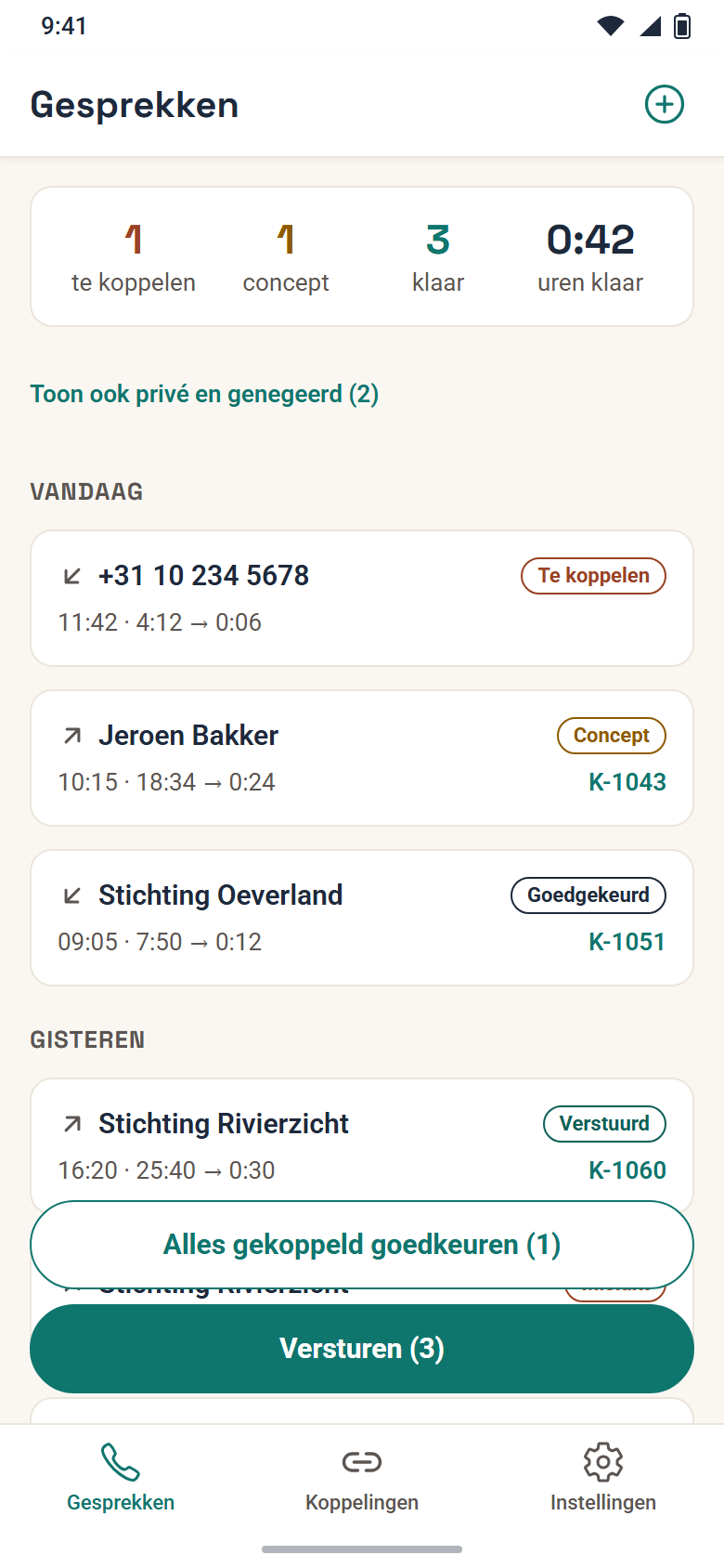 De lijst Gesprekken zoals hij opent