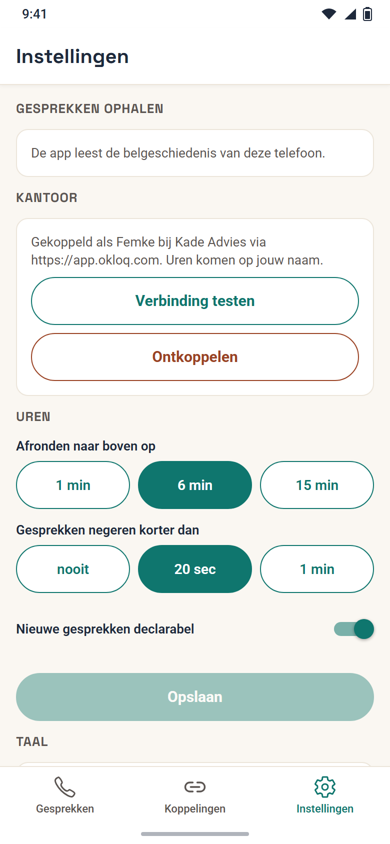 De instellingen van een gekoppelde telefoon